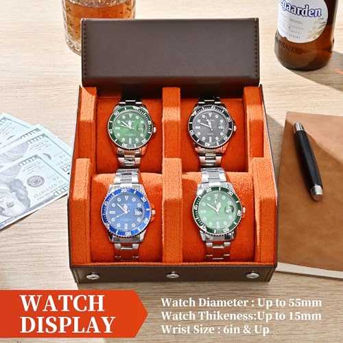 Watch Roll Travel Case for 4 Watches Storage and Organizer