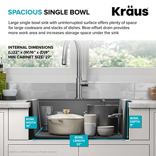 Bellucci 25 inch Granite Workstation Drop In Top Mount Single Bowl Kitchen Sink in White with Accessories