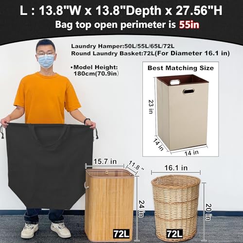 Canvas Laundry Bags with Handles & Square Base 13.8"Wx13.8"Dx27.6"H