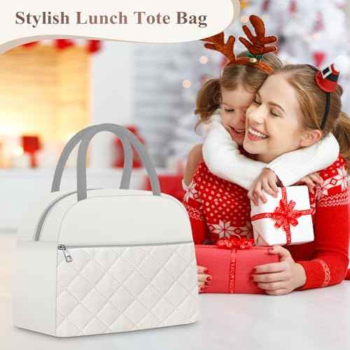 Lunch Box for Women Adult Men Insulated Cute Quilted Lunch Bag Women Reusable Large Lunch Tote Bag Leakproof Simple Cooler Bag for Work Office Picnic Beach or Travel