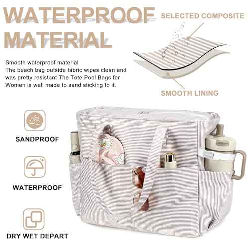Waterproof Beach Tote Pool Bags for Women Ladies Extra Large Carry On Bag With Wet Compartment for Weekender Travel