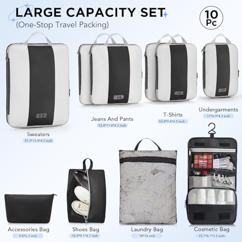 10 Set Compression Packing Cubes for Travel Essentials (10 Count)
