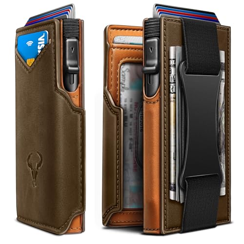 Men Slim Leather Wallet Metal Case Money Clip