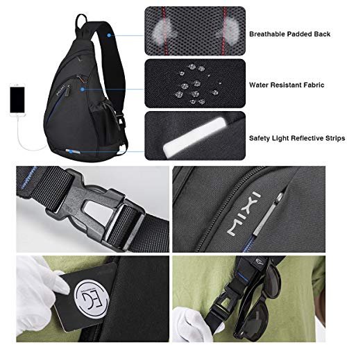 Sling Bag Men Backpack Unisex One Shoulder Bag Hiking Travel Backpack Crossbody with USB Port for Men Women Versatile Casual Daypack