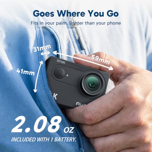 EK7000 4K30FPS 20MP WiFi Action Camera with EIS Ultra HD 131FT Waterproof Underwater Camera Remote Control 4X Zoom Support External Microphone Black