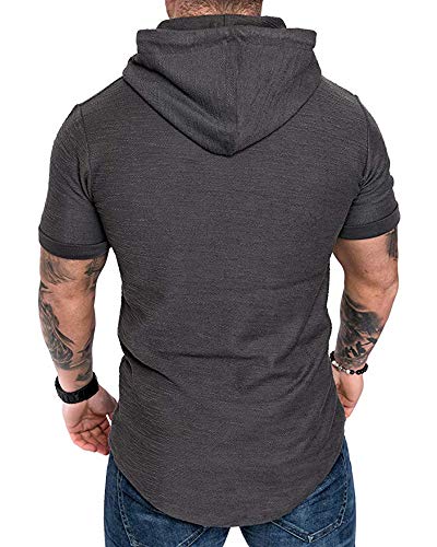 Mens Fashion Hoodies Sport Pullover Solid Color Shirt Workout Lightweight Tops Dark Grey XX