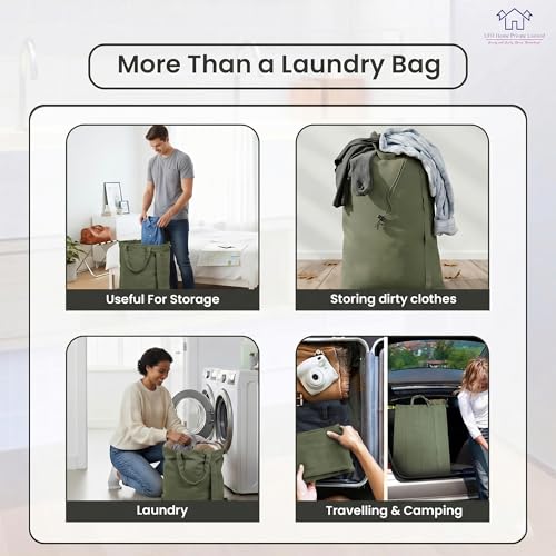 LFH Home Large Premium Cotton Rich Canvas Laundry Bag with Drawstring and Handles Heavy Duty (2 Count)