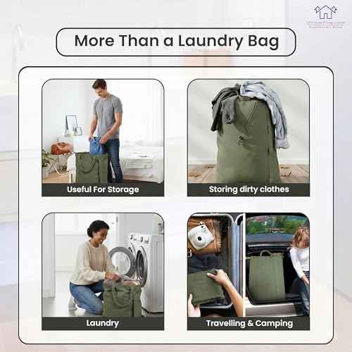 LFH Home Large Premium 1pack Cotton Rich Canvas Laundry Bag with Drawstring and Handles Heavy Duty