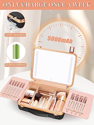 Travel Makeup Train Cases with Lighted Mirror 3 Color Setting
