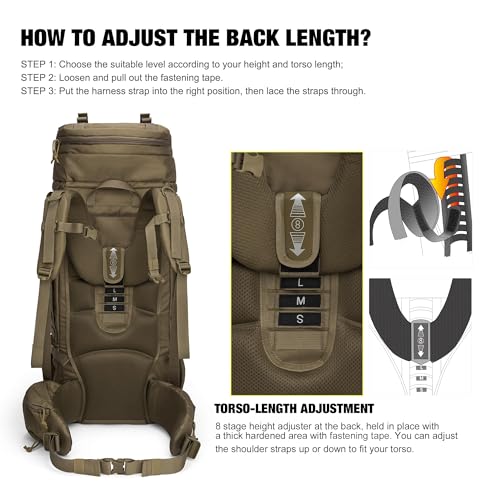 75L Molle Hiking Internal Frame Backpacks with Rain Cover for Camping