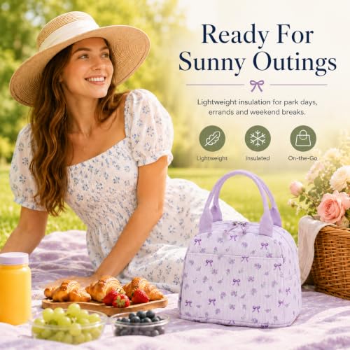 Lunch Bag for Women Men Cute Corduroy Lunch Tote Bags Reusable Insulated Lunch Box Large Capacity Reusable Insulated Cooler for Work Picnic or Travel