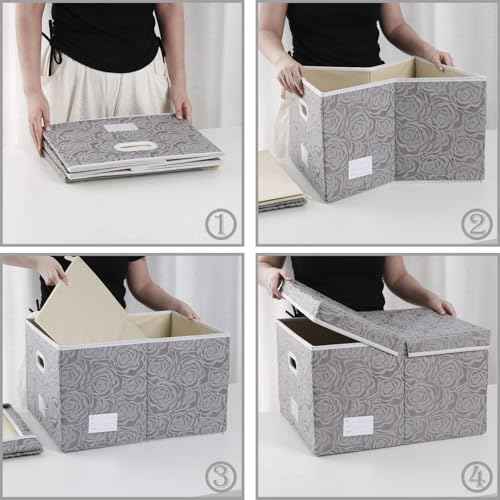 Extra Large Collapsible Storage Cubes with Lids Fabric Decorative Storage Bins Boxes Organizer Baskets with Cover Handles for Bedroom Closet Living Room 19.6x15.7x11.8 Inch 3 Pack (3 Count)