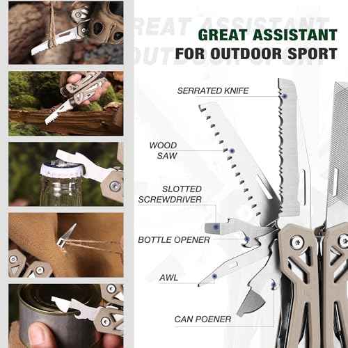 Multitool, 22-in-1 Stainless Steel Pliers with Screwdriver Sleeve, Desert Steel Handle, Self-locking Knife with Sheath-Perfect for Outdoor, Survival, Camping, Hiking, Simple Repair