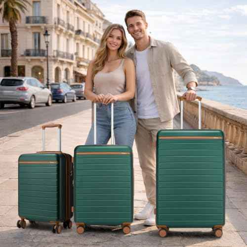 Checked Suitcase 24in Expandable ABS+PC Side Handles luggage Green