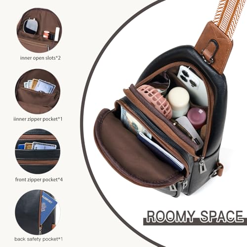 Sling Bag for Women Crossbody Fanny Cross Body Handbag Sling Purse Vegan Leather Trendy Gifts Travel Shoulder Bag Anti Theft Brown