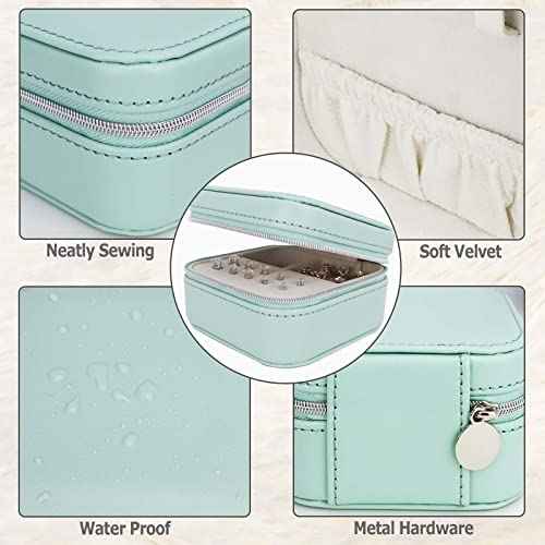 2 Pack】 PU Leather Travel Small Portable Mini Travel Jewelry Organizer for Rings Necklaces Earrings and Lipstick Green and Pink (2 Count)