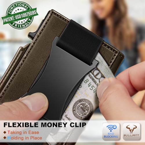 Men Slim Leather Wallet Metal Case Money Clip