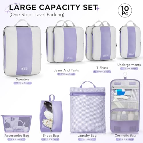 10 Set Compression Packing Cubes for Travel Essentials (10 Count)