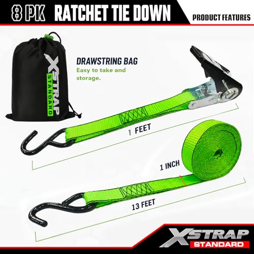8 PK Ratchet Straps 1"x14ft Tie Down with Soft Loops (8 Count)