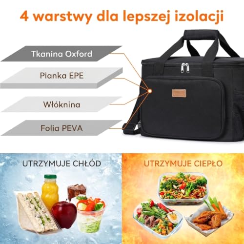 Medium Lunch Bag Insulated Lunch Box Soft Cooler Cooling Tote for Adult Men Women (Black / Mega (33L))