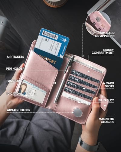 Passport Holder Compatible with Airtag Holder RFID Blocking Passport Wallet Travel Leather Passport for Women