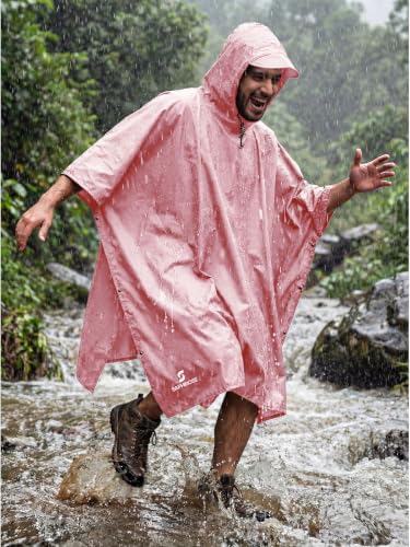 Adult Rain Poncho Waterproof Hooded Raincoat Lightweight Packable