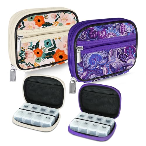 Weekly Travel Pill Organizer Pill Case for Purse with Removable 7 Day Pill Box (2 Count)
