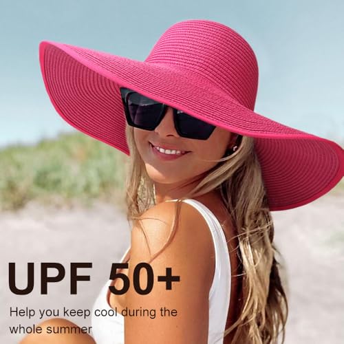 Sun Hats for Women Wide Brim Summer Hat Large Floppy Sun Straw Hat Foldable Packable Beach Hats UPF 50+