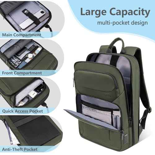 Backpack for Men Slim & Expandable Travel Laptop Backpack with USB Charging Port Water Resistant Anti
