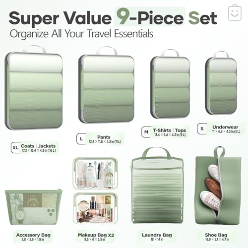 9 11 Set Compression Packing Cubes for Travel Essentials (9 Count)