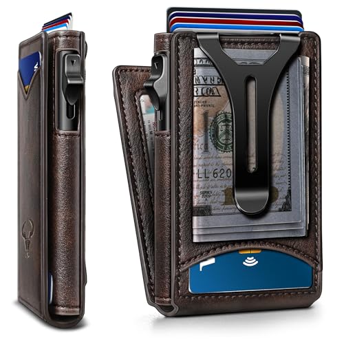 Men Slim Magnetic Leather Wallet Metal Case Money Clip 9 Cards