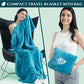 Compact 2-in-1 Travel Blanket Pillow for Airplane Flight, Teal Blue