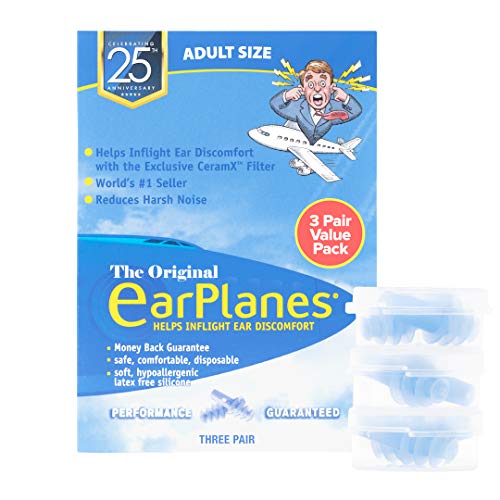 New Super Soft Adult EarPlanes® Ear Plugs Airplane Travel Ear Protection 3 Pair (6 Count)