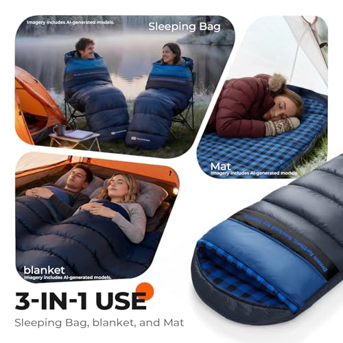 Cotton Flannel XXL Sleeping Bags for Adults Cold Weather Camping Sleeping Bag for Adults Kids Teens with Compression Sack