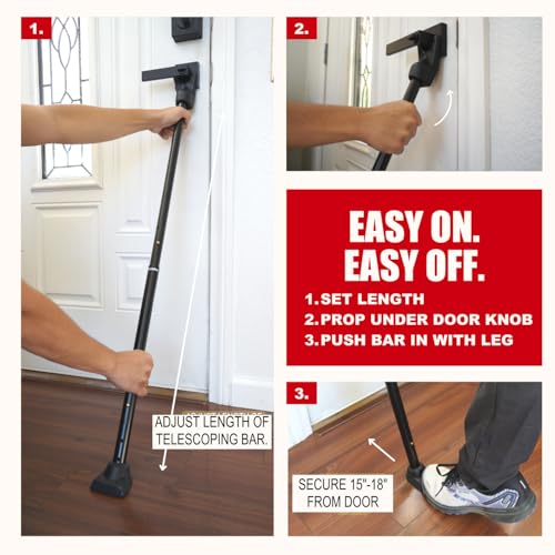 2-in-1 Door Security Bar & Sliding Patio Door Security Bar (2 Pack) via Interchangeable Caps - Constructed of High Grade Iron - Black (2 Count)