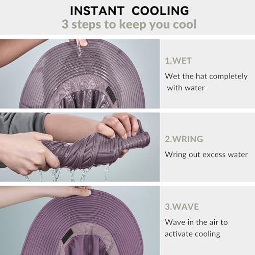 Cooling Sun Hat for Men Women UPF50+ Wide Brim Fishing Hat with Neck Flap Adjustable Foldable Bucket Hat for Hiking Purple