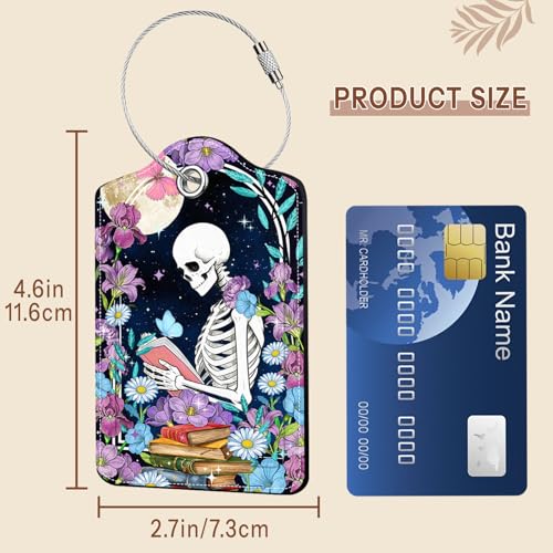 2 Pcs Book Skull Luggage Tags for Suitcase (2 Count)