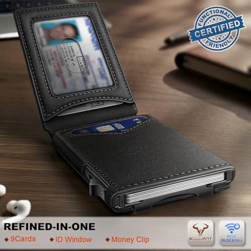 Men Slim Magnetic Leather Wallet Metal Case Money Clip 9 Cards