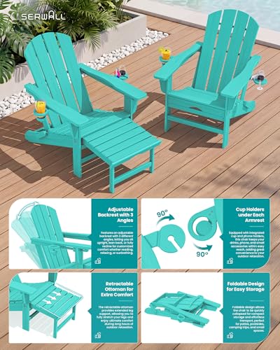 2 Pcs HDPE Folding Adjustable Adirondack Chair with Ottoman (2 Count)
