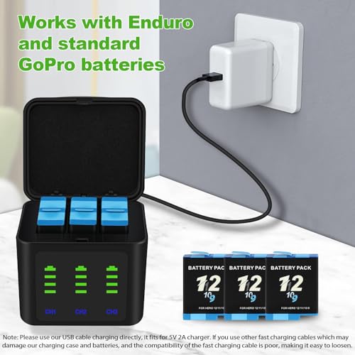Battery Charger Kits for GoPro Hero 12 11 10 9 Black (3 Count)