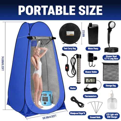 Portable Camping Shower Tent Kit with LED Lights