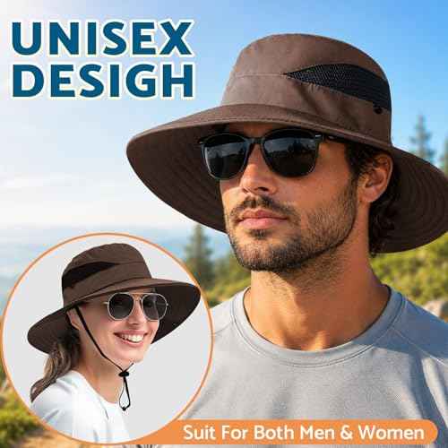 Sun Hats for Men Women Wide Brim Bucket Hat Brown