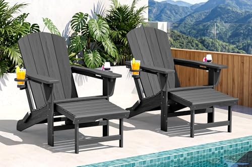2 Pcs HDPE Folding Adjustable Adirondack Chair with Ottoman (2 Count)