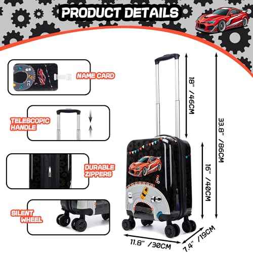 Kids Suitcase Set for Boys Hardside Luggage with Spinner Wheels 2 Piece 16inch Toddler Suitcase for Boys Travel Carry on Luggage Airline Approved (2 Count)