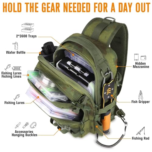 Small Fishing Backpack with Tackle Boxes Fishing Sling Bag DIY Embroidery Patches Tackle Bag Gift for Men Green