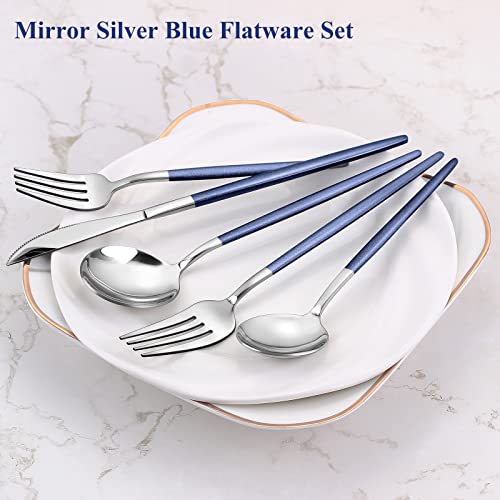 Mirror Silver Blue Silverware Set (4 Count)