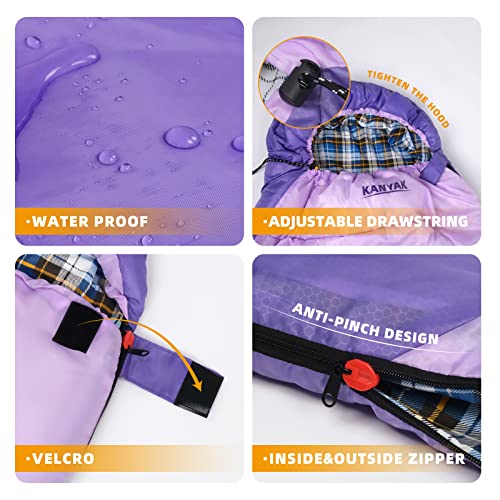 Water Resistant Portable Purple Sleeping Bag for Adults Teens and Kids