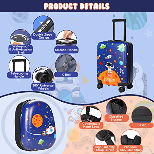 Kids Luggage and Backpack 18" Suitcase with Spinner Wheel Hard Case Travel 13" Backpack Girl Suitcase Set for Kids Travel Supplies