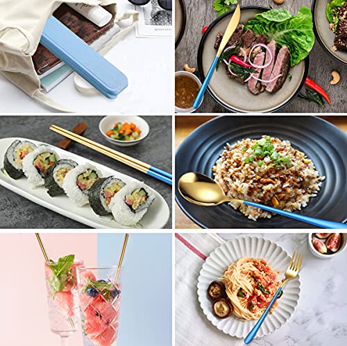 6 Pieces 18 8 Stainless Steel Flatware Set Portable Reusable Cutlery Set Travel Utensils Set Including Chopsticks Knife Fork Spoon Straws Cleaning Brush Dishwasher Safe (6 Count)