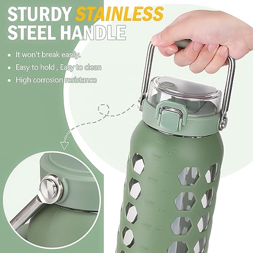 64oz Glass Water Bottle with Straw and Lid